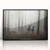 Framed acrylic wall art from the Landscapes Mist & Fog collection, featuring a serene foggy landscape in muted colors, set against a sleek black frame for a modern touch.