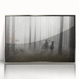 Framed acrylic wall art showcasing a serene landscape design with mist and fog, featuring a silver frame that enhances the tranquil atmosphere and is perfect for modern decor.