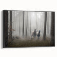 Framed canvas wall art showcasing a serene landscape design with mist and fog, featuring a black frame and side view that emphasizes its elegant presentation. Perfect for enhancing home decor with a touch of tranquility.