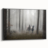 Framed canvas wall art showcasing a serene landscape design with mist and fog, featuring a black frame and side view that emphasizes its elegant presentation. Perfect for enhancing home decor with a touch of tranquility.