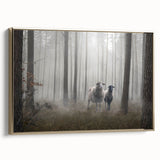 Framed canvas wall art showcasing a serene landscape design with mist and fog, featuring a gold frame. Ideal for enhancing home decor with a calming aesthetic.