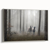 Framed wall art canvas showcasing a serene landscape with mist and fog, featuring a silver frame and side view, ideal for modern home decor.