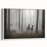 Framed wall art showcasing a serene landscape with mist and fog, featuring soft color gradients and a sleek white frame, perfect for home decor enhancement.