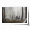 Rolling fog envelops a serene landscape in this misty wall art print, showcasing muted colors and ethereal details, suitable for calming home decor.