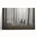Stretched canvas wall art showcasing a serene landscape design with mist and fog, perfect for modern home decor. The artwork features soft hues of blue and gray, creating a tranquil atmosphere. Ideal for enhancing living spaces with a touch of nature-inspired elegance.