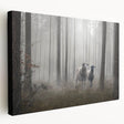 Stretched canvas wall art showcasing a serene landscape of misty mountains and fog, exhibiting soft pastel colors and a tranquil ambiance, ideal for home decor.