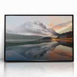 Framed acrylic wall art featuring a serene landscape with mist and fog, showcasing soft gray and blue hues, perfect for modern home decor.