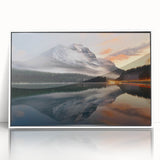 Framed acrylic wall art collection showcasing serene misty landscapes in soft gray and white tones, ideal for modern home decor and calming atmospheres.