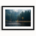 Elegant black-framed wall art collection showcasing misty landscapes and foggy scenes, perfect for enhancing modern home decor with a serene ambiance.