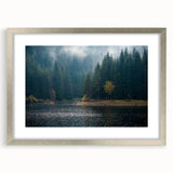 Framed wall art collection featuring a serene landscape design with mist and fog, accented by a silver frame and mat, perfect for enhancing interior decor.