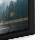 Framed canvas wall art showcasing a serene landscape design with mist and fog, featuring muted colors and soft textures, ideal for home decor enhancement.