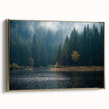 Framed canvas wall art collection featuring misty landscape design with soft fog hues and elegant gold trim, perfect for adding a serene touch to home decor.