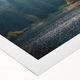 Rolled canvas wall art depicting a serene landscape shrouded in mist and fog, featuring soft pastel colors and ethereal atmosphere, perfect for calming decor.