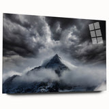 Acrylic wall art collection showcasing a serene landscape design featuring mist and fog, displayed in a side view to highlight its vibrant colors and smooth finish. Perfect for modern home decor, this artwork adds a calming touch to any space.