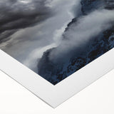 Rolled canvas wall art showcasing a tranquil landscape design enveloped in mist and fog, featuring soft hues of blue and gray, perfect for serene home decor.