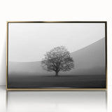 Framed acrylic wall art featuring a misty landscape design with soft fog and gold accents. Ideal for enhancing modern home decor with serene visuals.