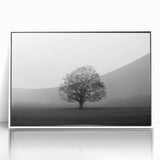 Framed acrylic wall art showcasing a serene landscape design with mist and fog, featuring soft pastel colors, perfect for enhancing modern home decor.