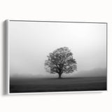 Framed wall art collection featuring a serene landscape design with mist and fog, showcased in a white frame, ideal for adding tranquility to home decor.