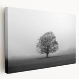Stretched canvas wall art showcasing a serene misty landscape design with soft, muted colors, perfect for adding tranquility to home decor. Ideal for nature lovers seeking a calming ambiance.