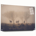 Acrylic and glass wall art collection showcasing a misty landscape design, displayed from the side with sleek pins, perfect for modern home decor. Ideal for enhancing interiors with tranquil nature scenes.