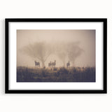 Framed wall art collection showcasing a misty landscape design, with a sleek black frame and mat, ideal for modern home decor and art enthusiasts.