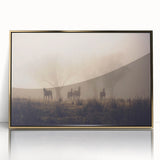 Framed wall art collection featuring a misty landscape design with fog, highlighted by a sleek gold frame, perfect for enhancing home decor aesthetics.