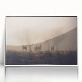 Framed acrylic wall art showcasing a serene misty landscape design, featuring soft gray and white tones, perfect for a modern home decor accent.
