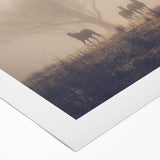 Serene landscape wall art featuring misty mountains and soft fog on a rolled canvas, perfect for adding a calming touch to home decor. Ideal for nature enthusiasts.