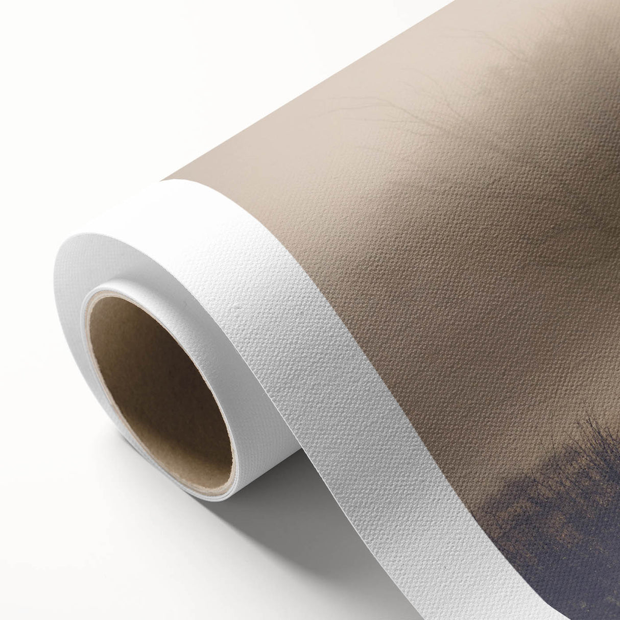 Rolled canvas print showcasing a serene landscape design with mist and fog, featuring soft hues of blue and gray, ideal for modern home decor. Emphasizes tranquility and nature, perfect for creating a calming atmosphere in any room.