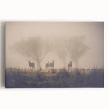 Stretched canvas wall art collection showcasing a serene landscape design enveloped in mist, perfect for adding a calming touch to home decor.