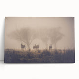 Stretched canvas wall art displaying a serene landscape shrouded in mist, featuring soft colors and ethereal fog, perfect for enhancing home decor and creating a calming atmosphere.