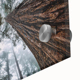 Close-up view of a stunning acrylic glass wall art piece depicting a misty landscape, showcasing soft hues of blue and gray, perfect for modern home decor.