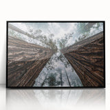 Framed wall art collection showcasing a serene landscape design with mist and fog, featuring a sleek black frame for a modern aesthetic, ideal for home decor.