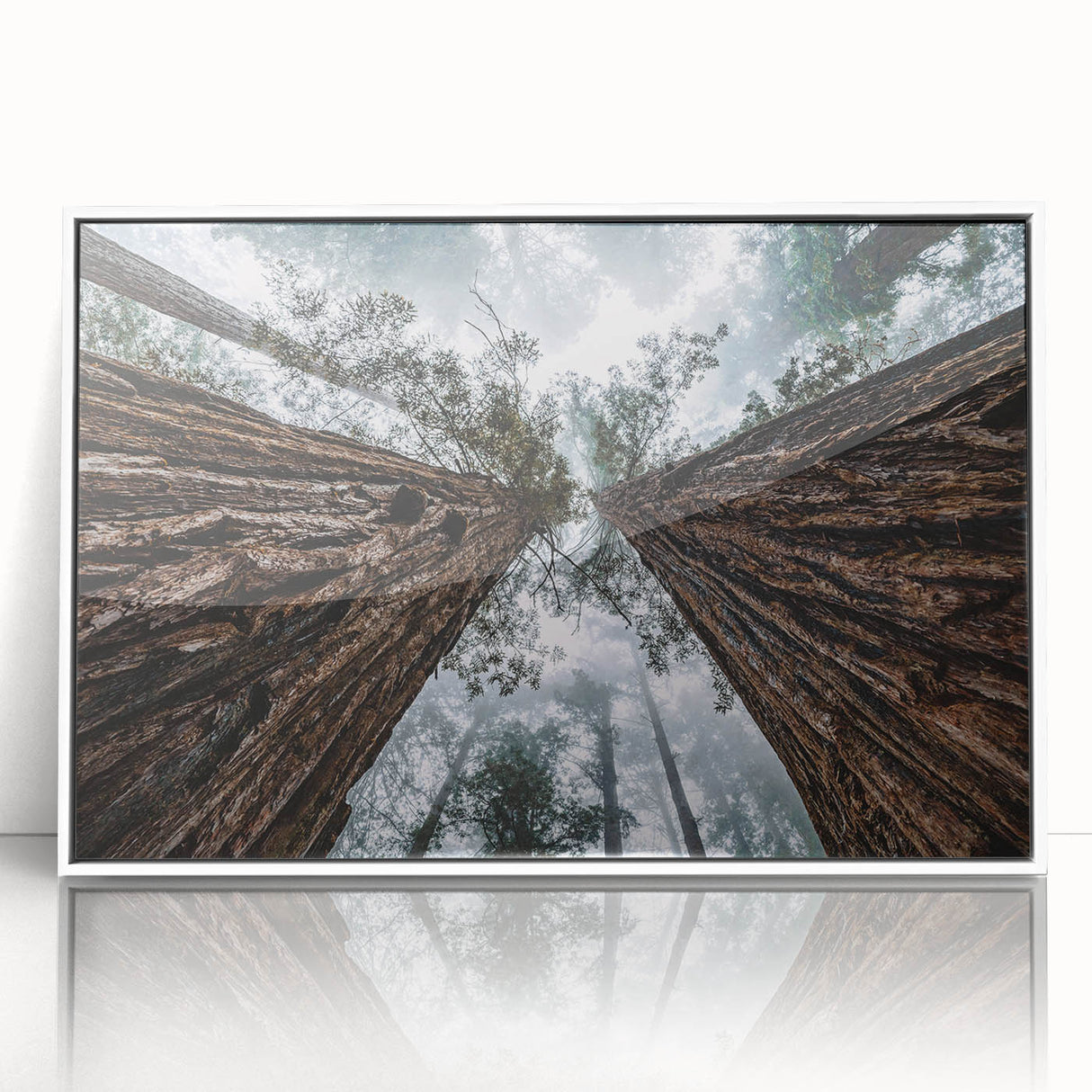 Framed wall art showcasing a serene landscape with mist and fog, featuring soft hues of blue and gray, designed to enhance modern home decor. Ideal for nature lovers.