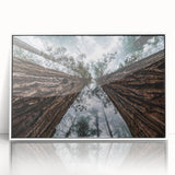 Framed wall art showcasing a serene landscape with mist and fog, featuring soft hues of blue and gray, designed to enhance modern home decor. Ideal for nature lovers.