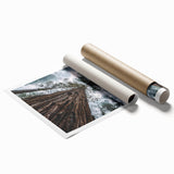 Rolled print showcasing a serene landscape design featuring misty mountains and soft fog, ideal for enhancing home decor with a calming ambiance.