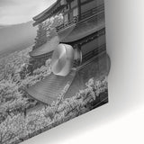 Close-up of a vibrant acrylic glass wall art piece showcasing a stunning mountain landscape design, featuring rich colors and intricate details, ideal for home decor.