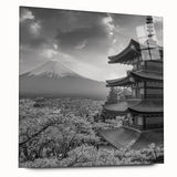 Acrylic glass wall art showcasing a stunning mountain landscape design, featuring vibrant colors, sharp details, and a sleek side view without pins, perfect for modern decor.