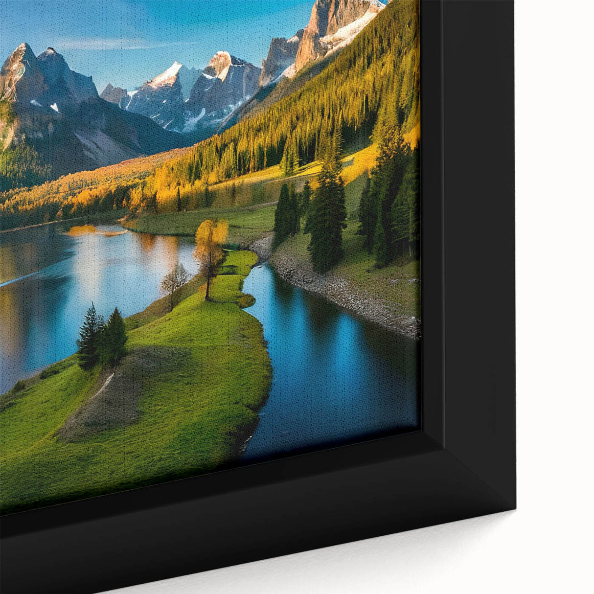 Framed canvas wall art showcasing a stunning mountain landscape design, featuring vibrant colors and intricate details that enhance any interior decor setting. Ideal for nature lovers and home decor enthusiasts.