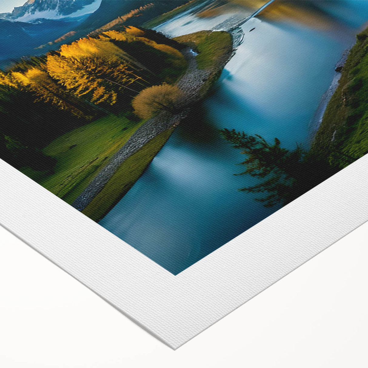 Vibrant rolled canvas wall art showcasing a serene mountain landscape with soft hues of blue and green, perfect for enhancing home decor and evoking tranquility.