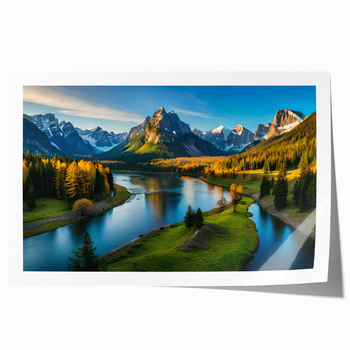 Stunning rolled wall art print showcasing a vibrant mountain landscape design with rich colors and intricate details, perfect for home decor or office spaces.