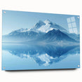 "Side view of a modern wall art collection featuring vibrant landscape and mountain designs, displayed in acrylic glass with pins for easy mounting, showcasing a blend of colors and textures."