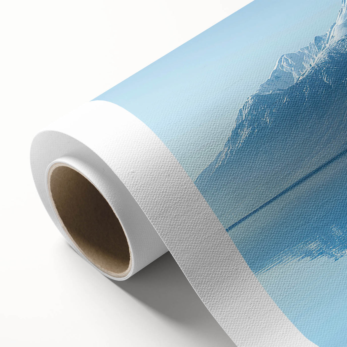 Rolled canvas artwork showcasing a stunning mountain landscape design with vibrant colors, ideal for home decor and interior design enthusiasts.