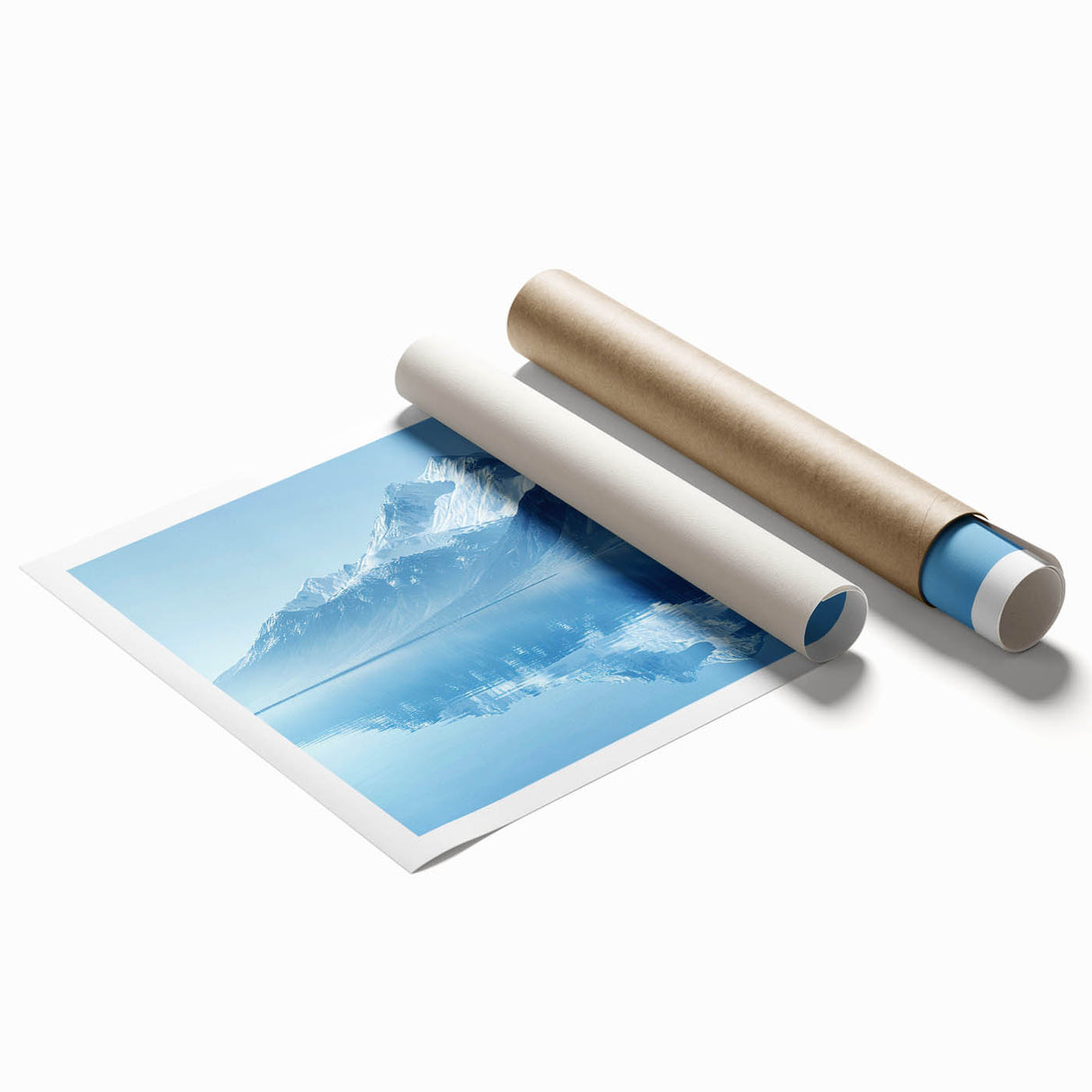Stunning rolled print of a mountain landscape design, showcasing vibrant colors and intricate details, perfect for enhancing any living space or office decor.