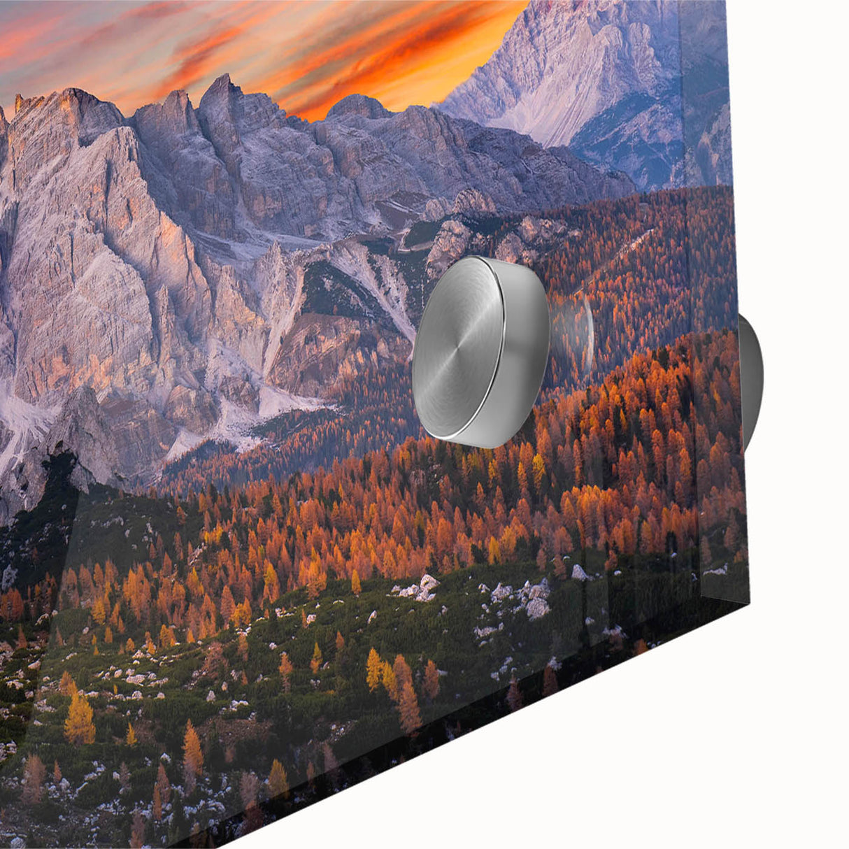Close-up of a vibrant landscape wall art piece showcasing majestic mountains in rich colors, designed for modern home decor, emphasizing natural beauty and serenity.