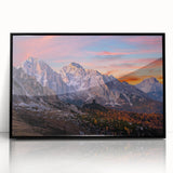 Framed wall art showcasing a serene mountain landscape design in black acrylic, highlighting vibrant colors and intricate details, perfect for home decor.