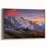 Framed wall art showcasing a stunning mountain landscape design with vibrant colors and a gold frame, perfect for enhancing any living space or office decor.