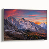 Framed canvas wall art showcasing a scenic mountain landscape design with silver accents, ideal for modern home decor. Perfect for adding a touch of nature to any space.