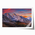 Vibrant rolled print of a mountainous landscape design showcasing vivid colors and intricate details, ideal for home decor or art enthusiasts.