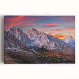 Stretched canvas wall art showcasing a breathtaking mountain landscape design in vibrant colors, perfect for home decor or office spaces, adding a serene touch to any interior.